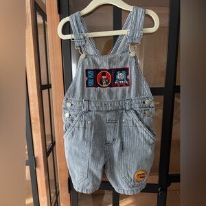 Vintage Thomas The Train overalls toddler boy embroidered striped engine ticket